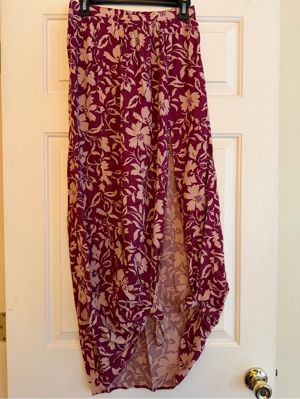Patrons of Peace Plum and Cream Floral High-Low Skirt Bohemian style lightweight